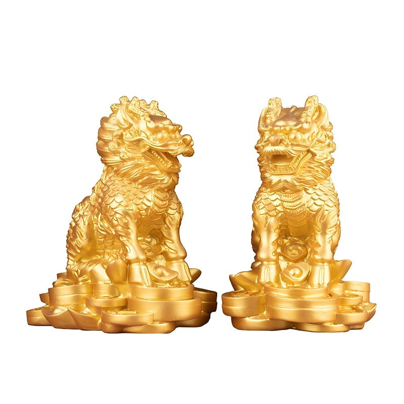 Ornements en Lingot d'Or Kirin en Cuivre Lucky Jinbao, Décoration Feng Shui pour Bureau et Maison, Cadeaux Haut de Gamme pour Crémaillère et Entreprises