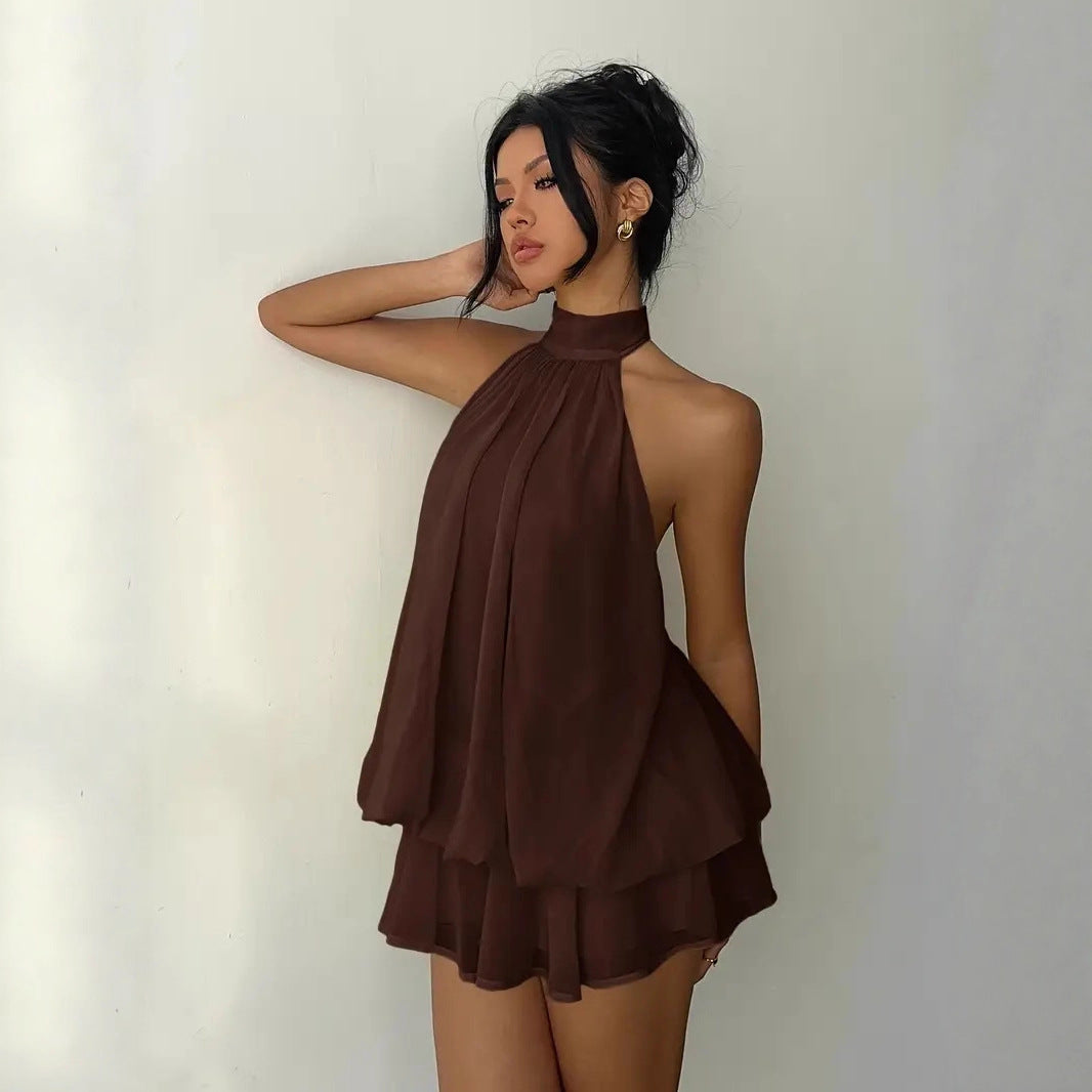 Robe asymétrique à col noué au cou au design moderne pour femme piquante