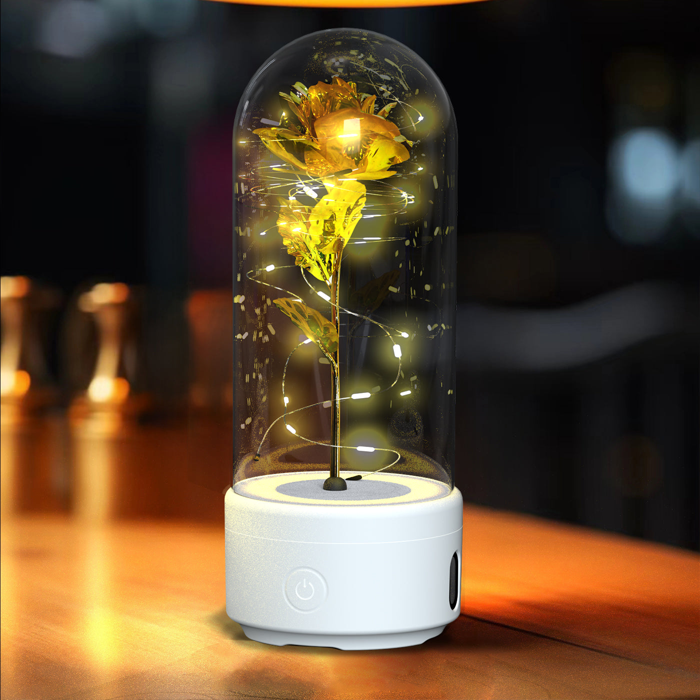 Lampe LED 2 en 1 Créative Rose Éternelle et Enceinte Bluetooth, Cadeau Saint-Valentin - IVOIRART.COM