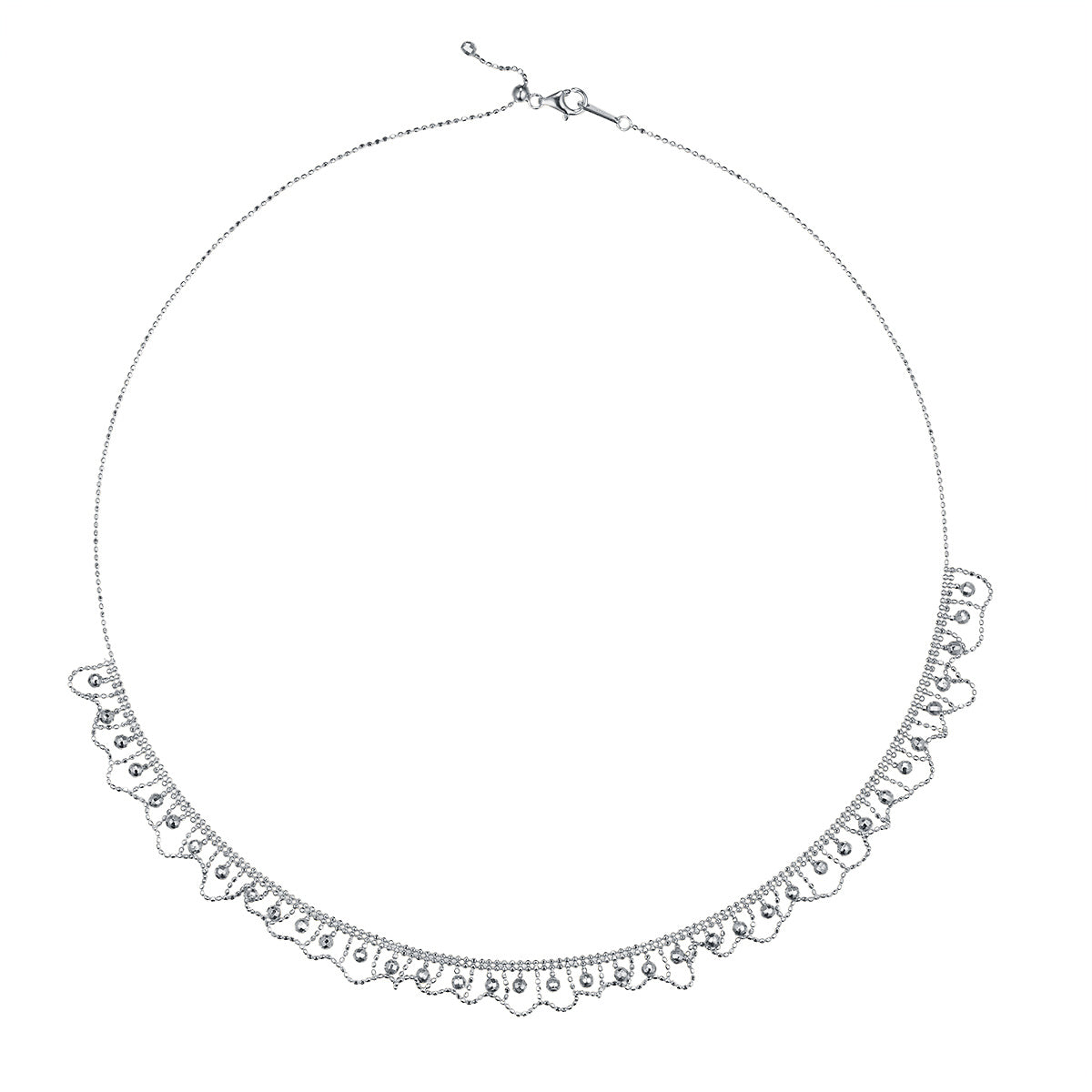 Collier en Argent Sterling S925 à Bordure Festonnée 45 cm Ajustable 9,5 mm Largeur 5,2 g Dorure Platine Or Rose avec Boîte Cadeau