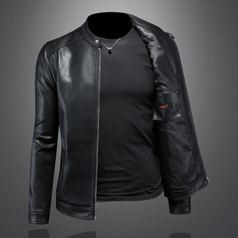Fall Winter Men Lapel Motorcycle Leather Coat Slim Jacket - IVOIRART.COM