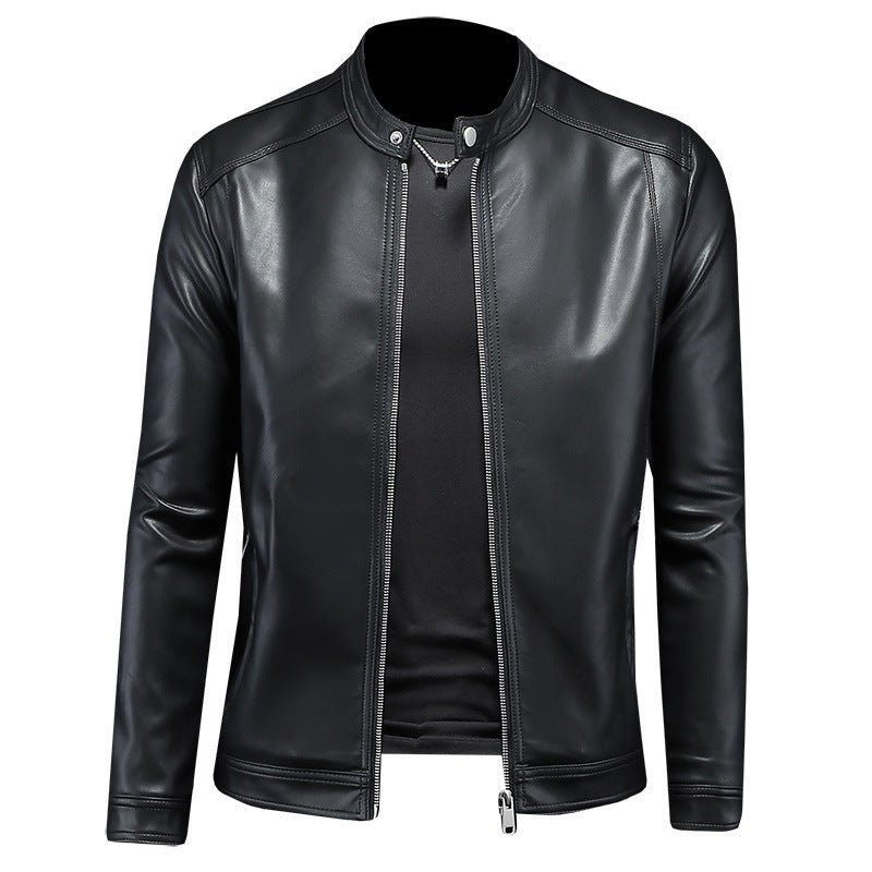 Fall Winter Men Lapel Motorcycle Leather Coat Slim Jacket - IVOIRART.COM