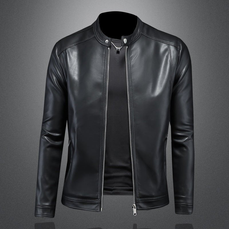 Fall Winter Men Lapel Motorcycle Leather Coat Slim Jacket - IVOIRART.COM
