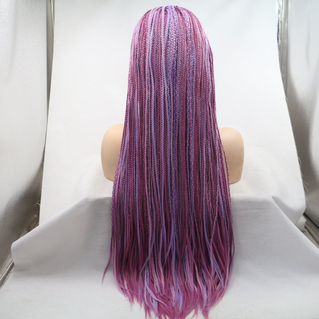 Fashionable Chemical Fiber Wig Female Deep Light Purple Long Straight Hair Small Braid High Temperature Silk Headgear - IVOIRART.COM
