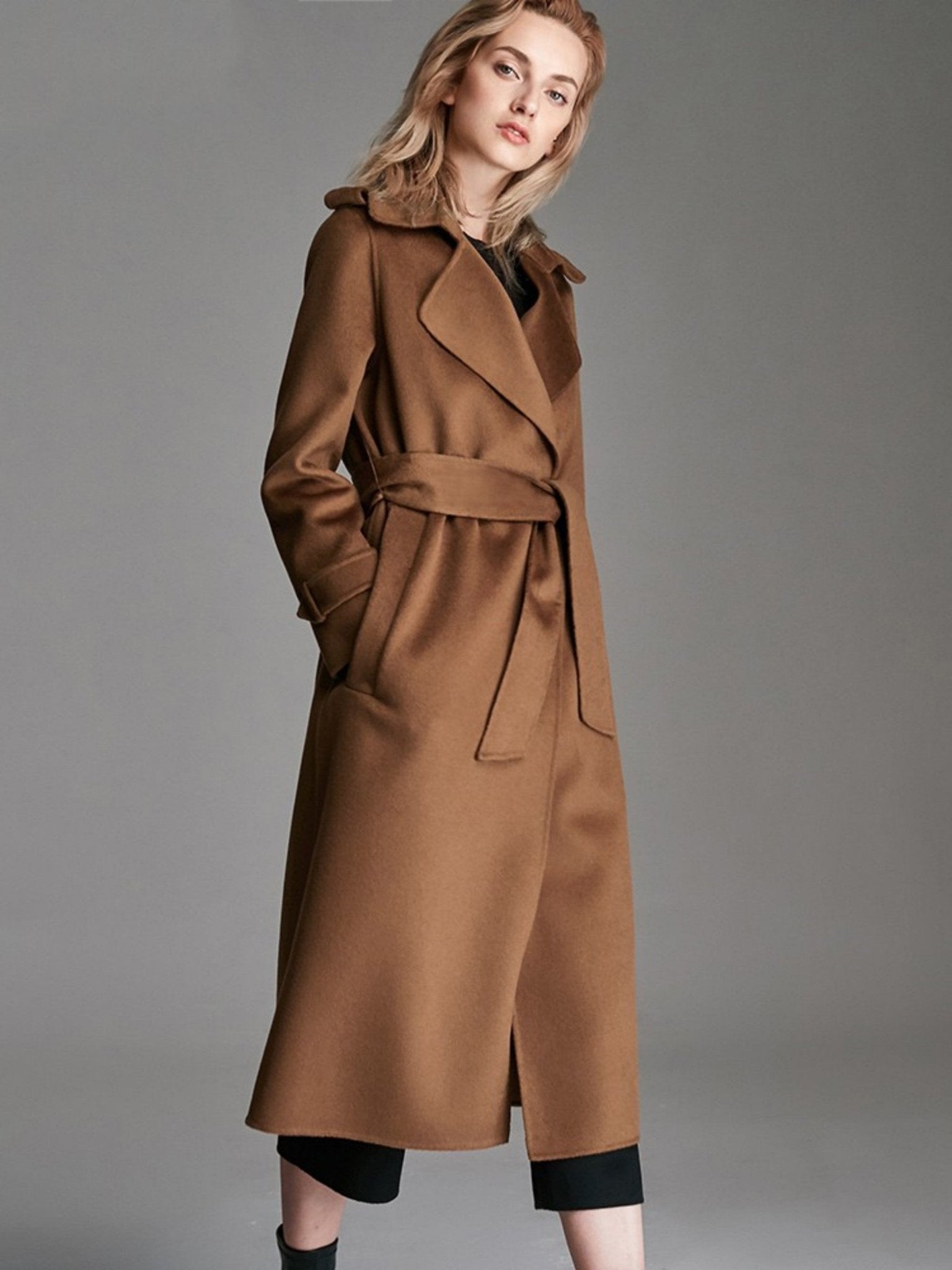 Fashionable Long Knee Length Woolen Jacket - IVOIRART.COM