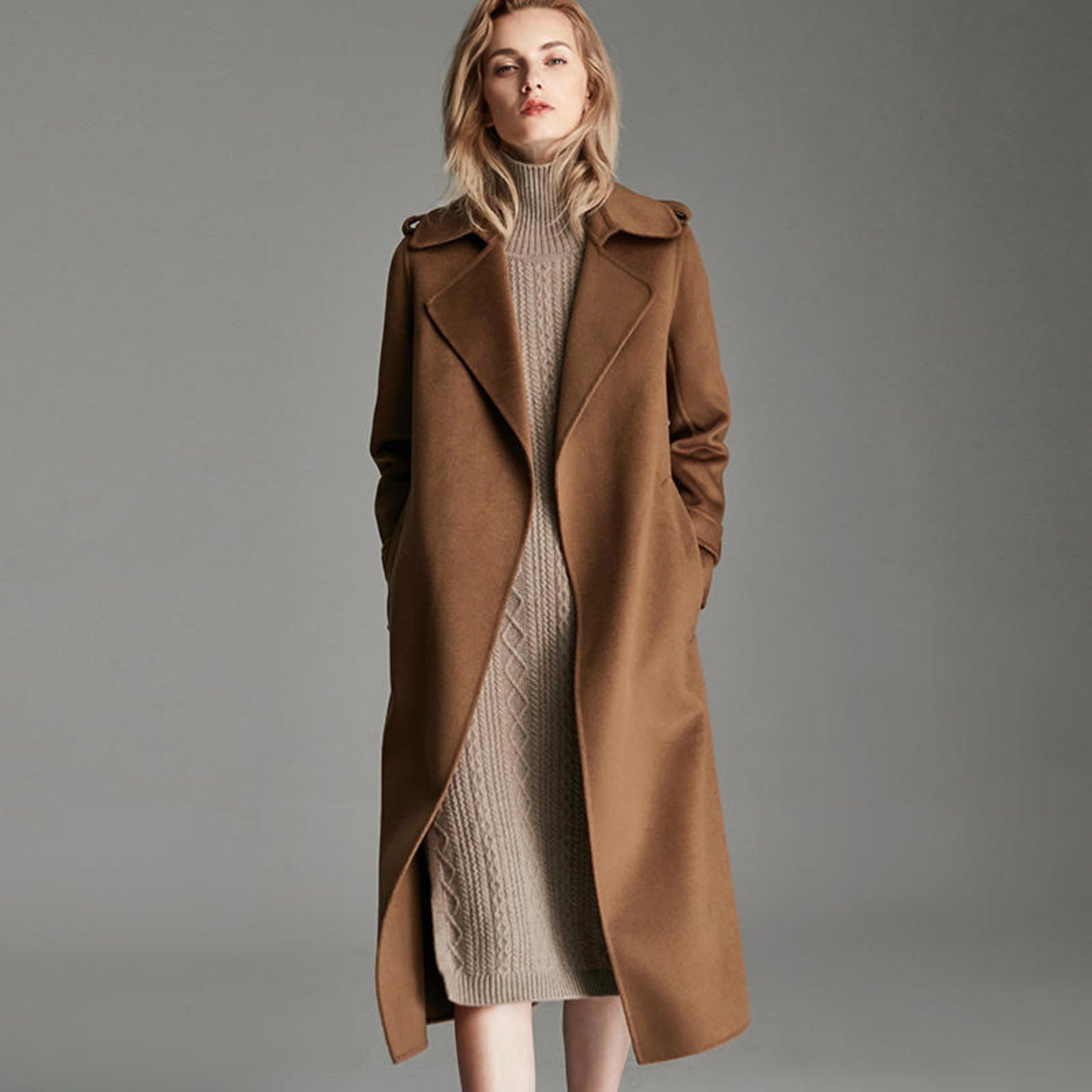 Fashionable Long Knee Length Woolen Jacket - IVOIRART.COM