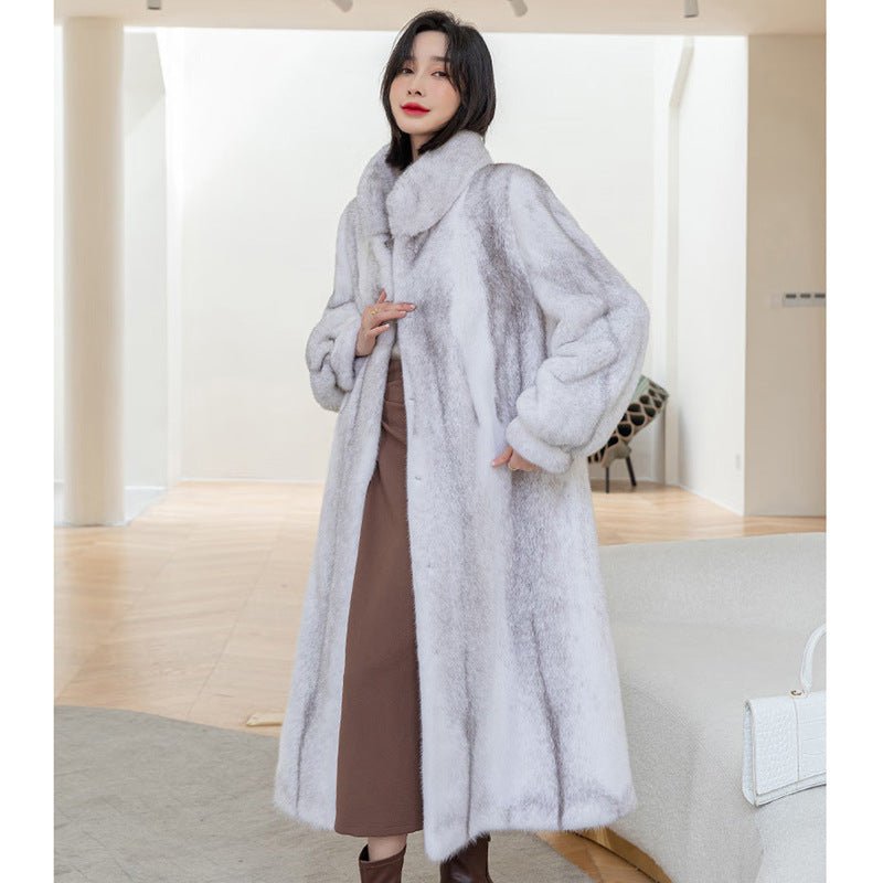 Fashionable Stylish Stand-up Collar Thermal Light Mink Fur Coat - IVOIRART.COM