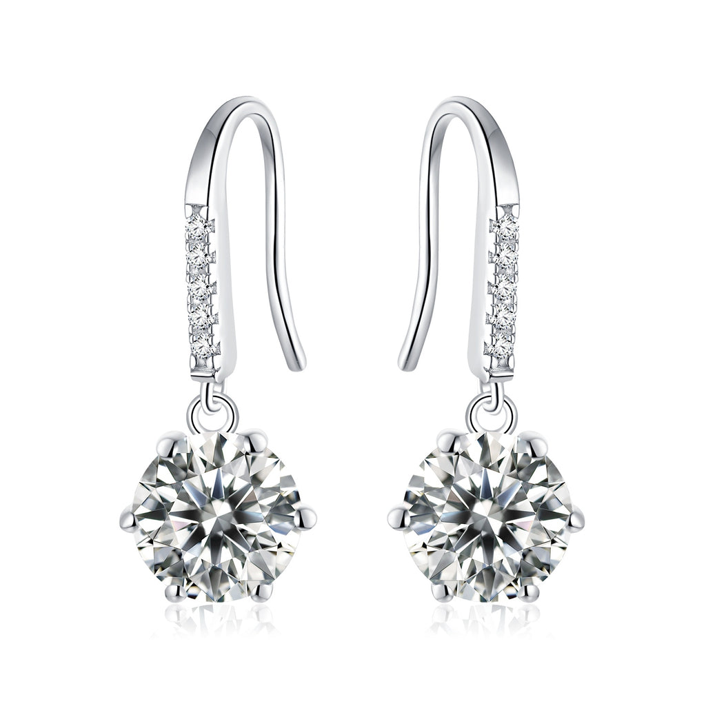 Boucles d’oreilles pendantes en argent sterling S925 0,5CT moissanite avec crochet long plaqué platine