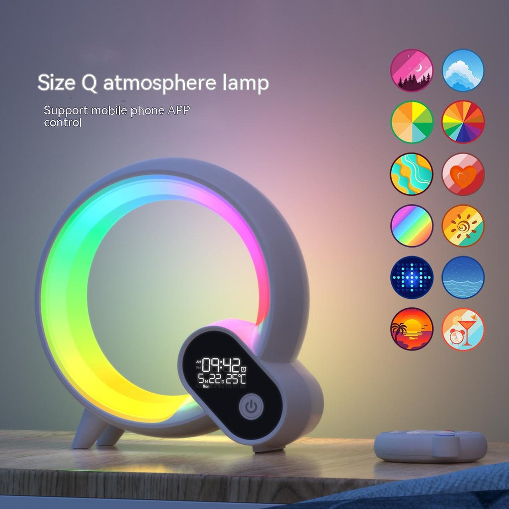 Réveil Analogique Créatif Q avec Affichage Digital, Lumière d'Aube, Audio Bluetooth et Ambiance Colorée Intelligente