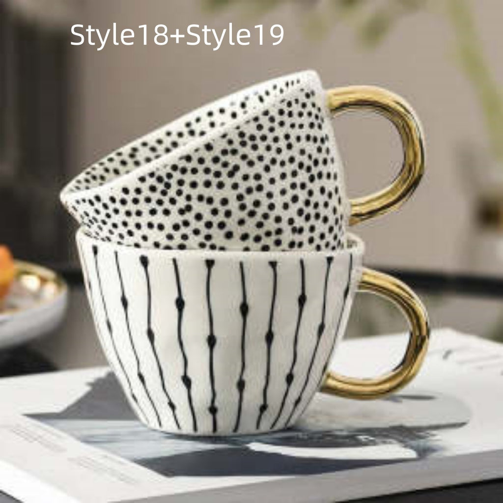 Mug en céramique japonais géométrique à large ouverture, pincé à la main, irrégulier