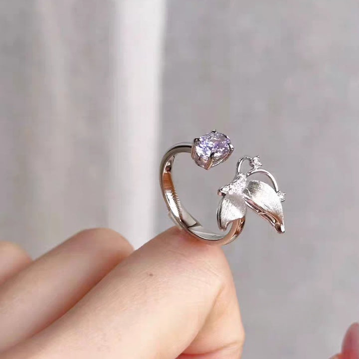 Bague Ouverte Papillon en Argent Sterling 999 avec Zircon Violet, Style Doux et Élégant, Parfaite pour Tous les Jours, Rendez-vous et Cadeaux, Idéal pour la Saint-Valentin