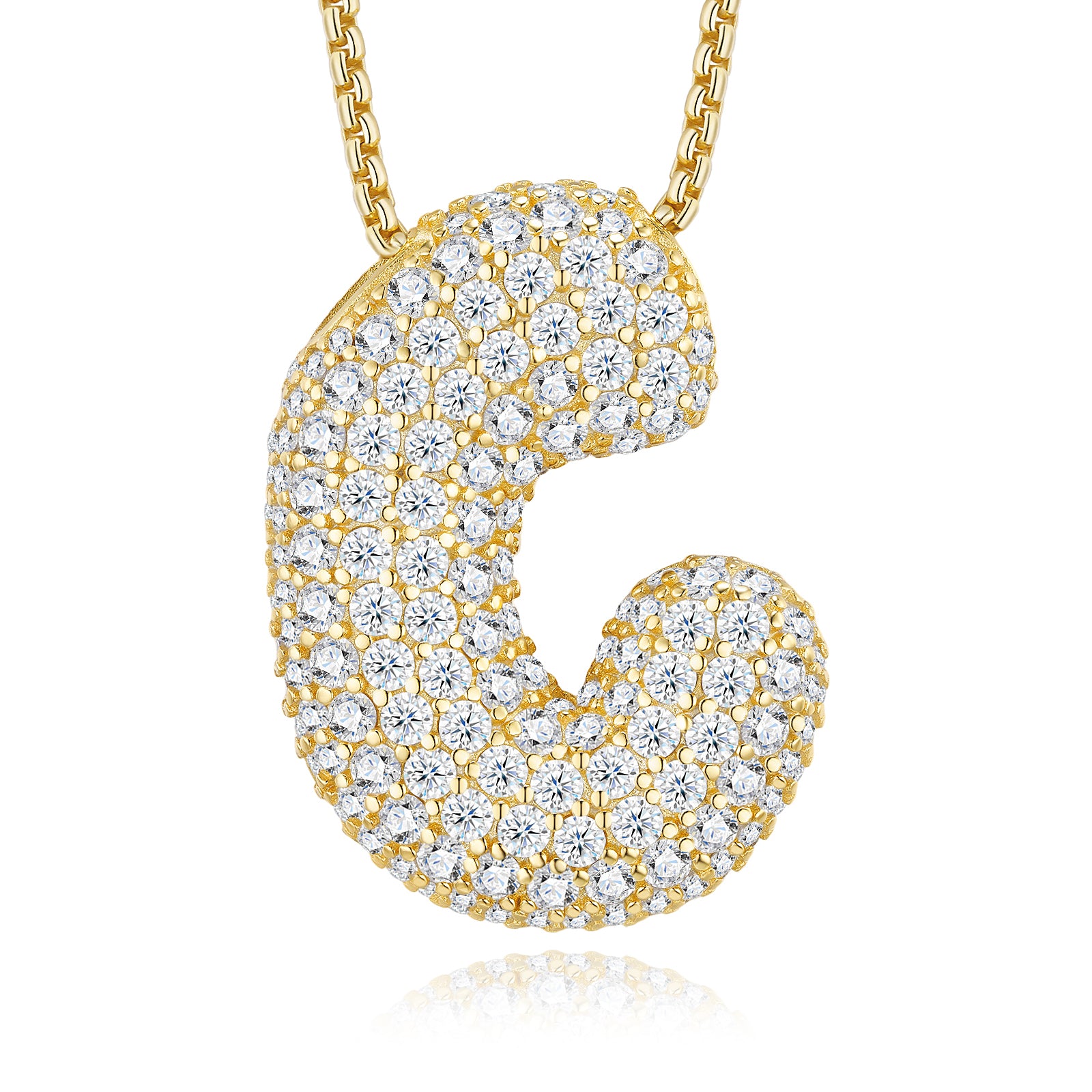 Collier Initiale Bulle Plaqué Or S925 12,13g pour Femme, Pendentif Moissanite D Couleur VVS1 avec Certificat GRA, Coffret Personnalisé Solide A-Z