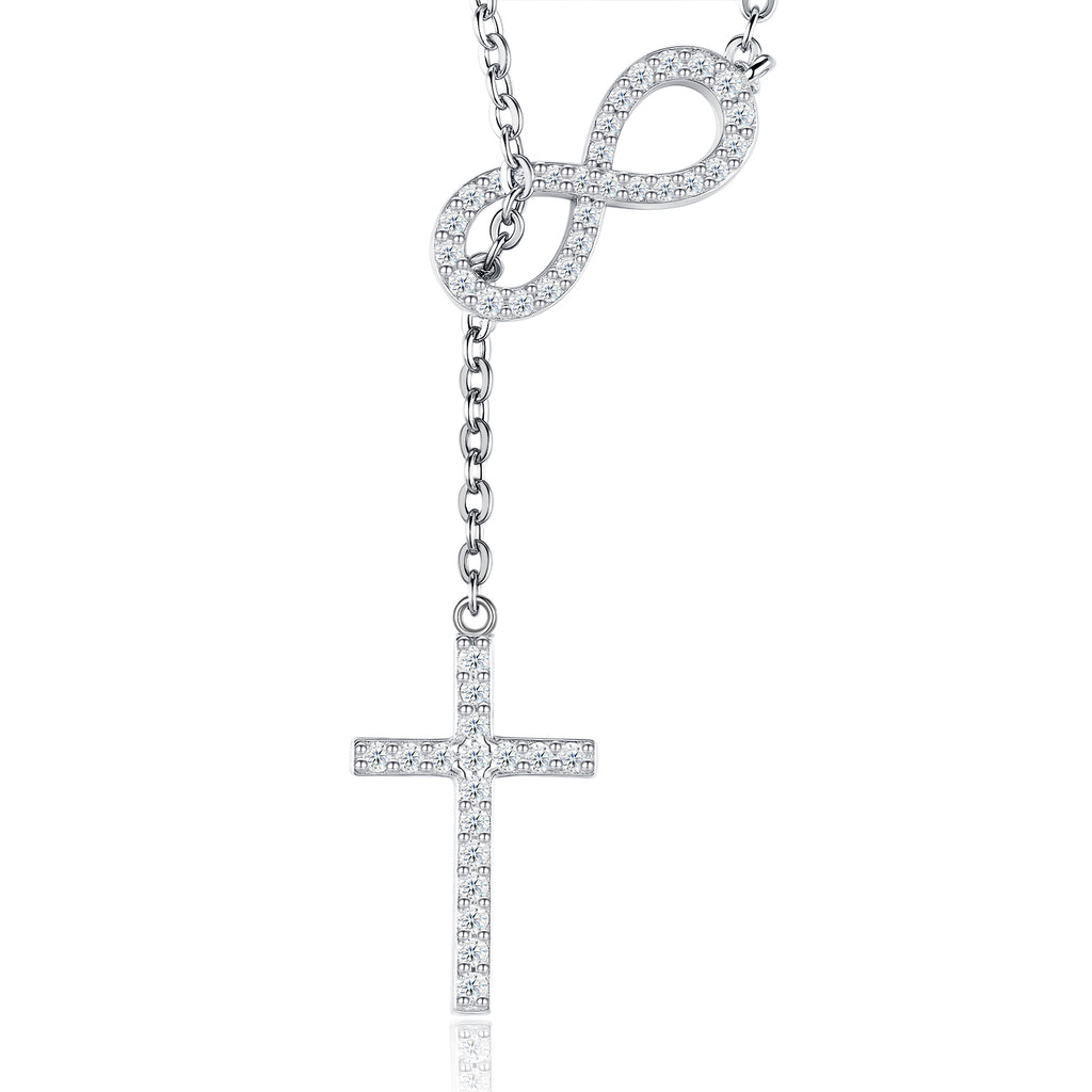 Collier Croix Infini en Argent S925 avec Pendentif Moissanite VVS1 D, Bijou Chrétien Platine 3,2g, Coffret Cadeau