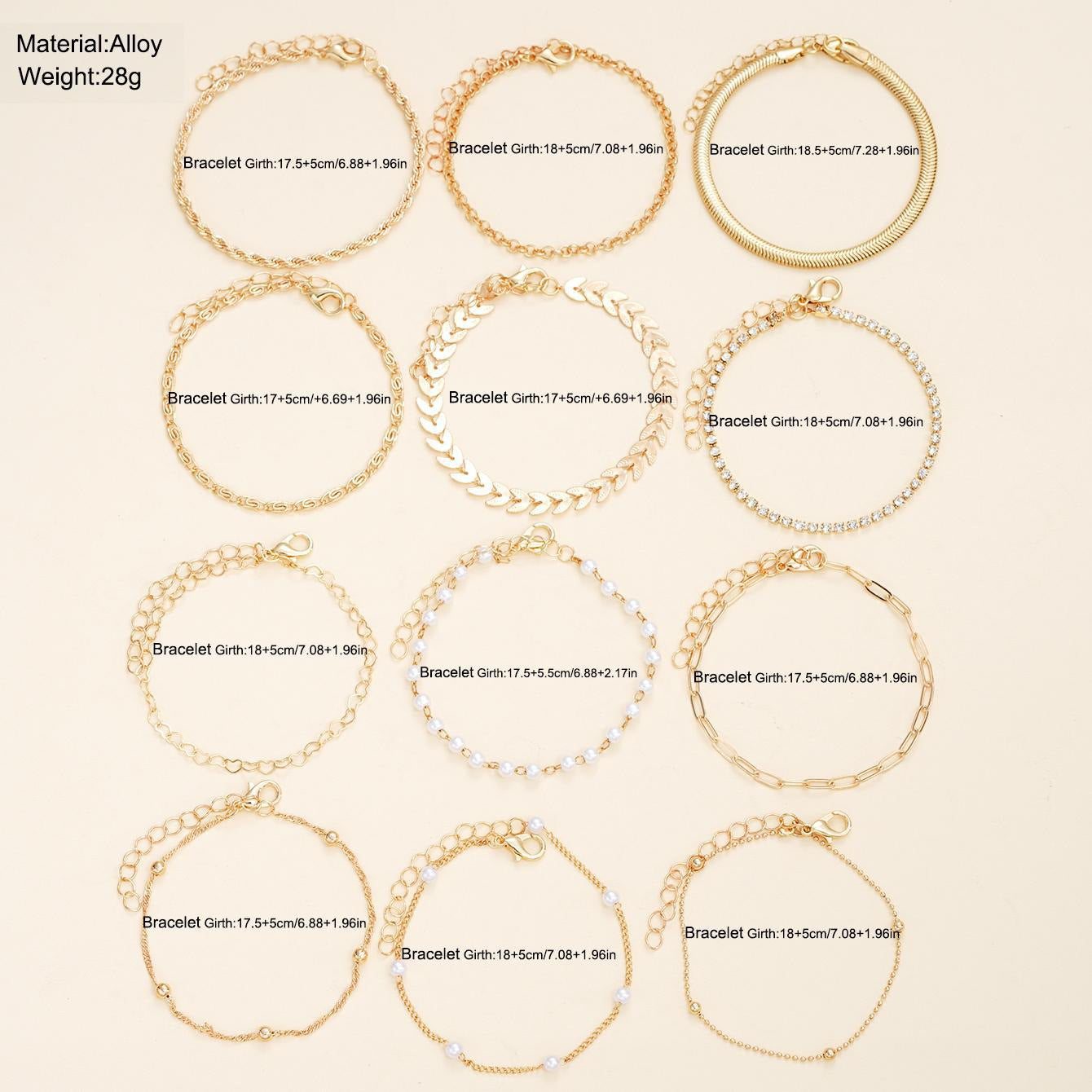 Ensemble de 12 Bracelets Élégants à Chaîne Perlée, Style Européen et Américain - IVOIRART.COM