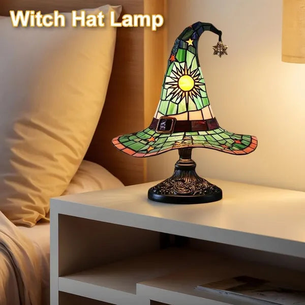 Lampes en Chapeau de Sorcière, Lampe de Table Gothique en Verre Coloré Résine Chapeau de Sorcier Fait Main pour Décor d'Halloween, Lumière Effrayante pour Chambre et Fêtes Intérieures, Cadeau Wiccan Unique