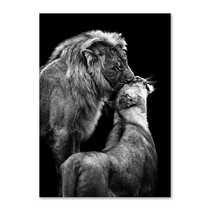 Affiche de Famille de Lions Noir et Blanc Impression sur Toile