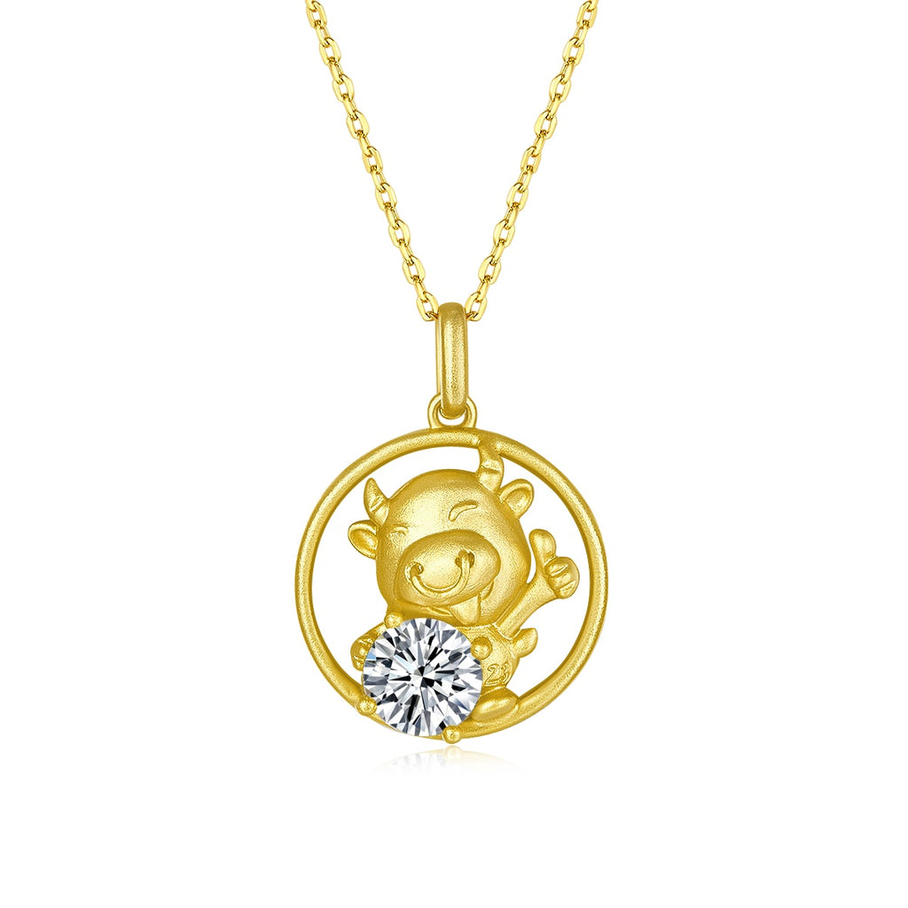 Collier Zodiac Chinois Bœuf Argent 925 Plaqué Or Moissanite 1ct D VVS1