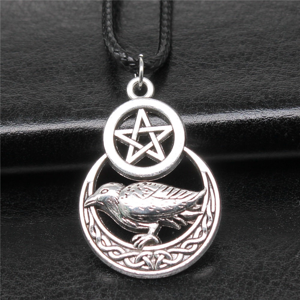 Collier Pendentif Corbeau Pentagramme Vintage pour Homme