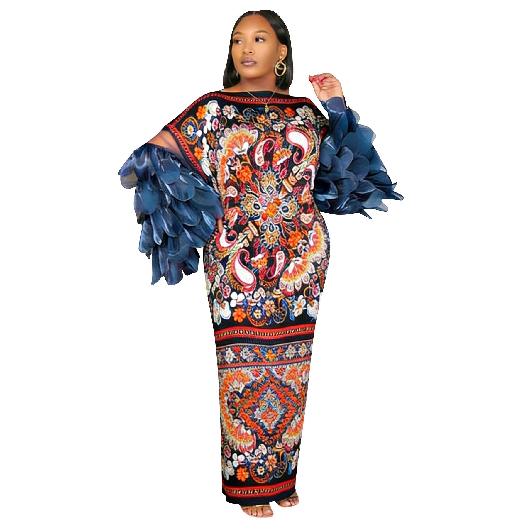 Feather-Panelled Miyake Pleats Fashionable Printed Dress - IVOIRART.COM