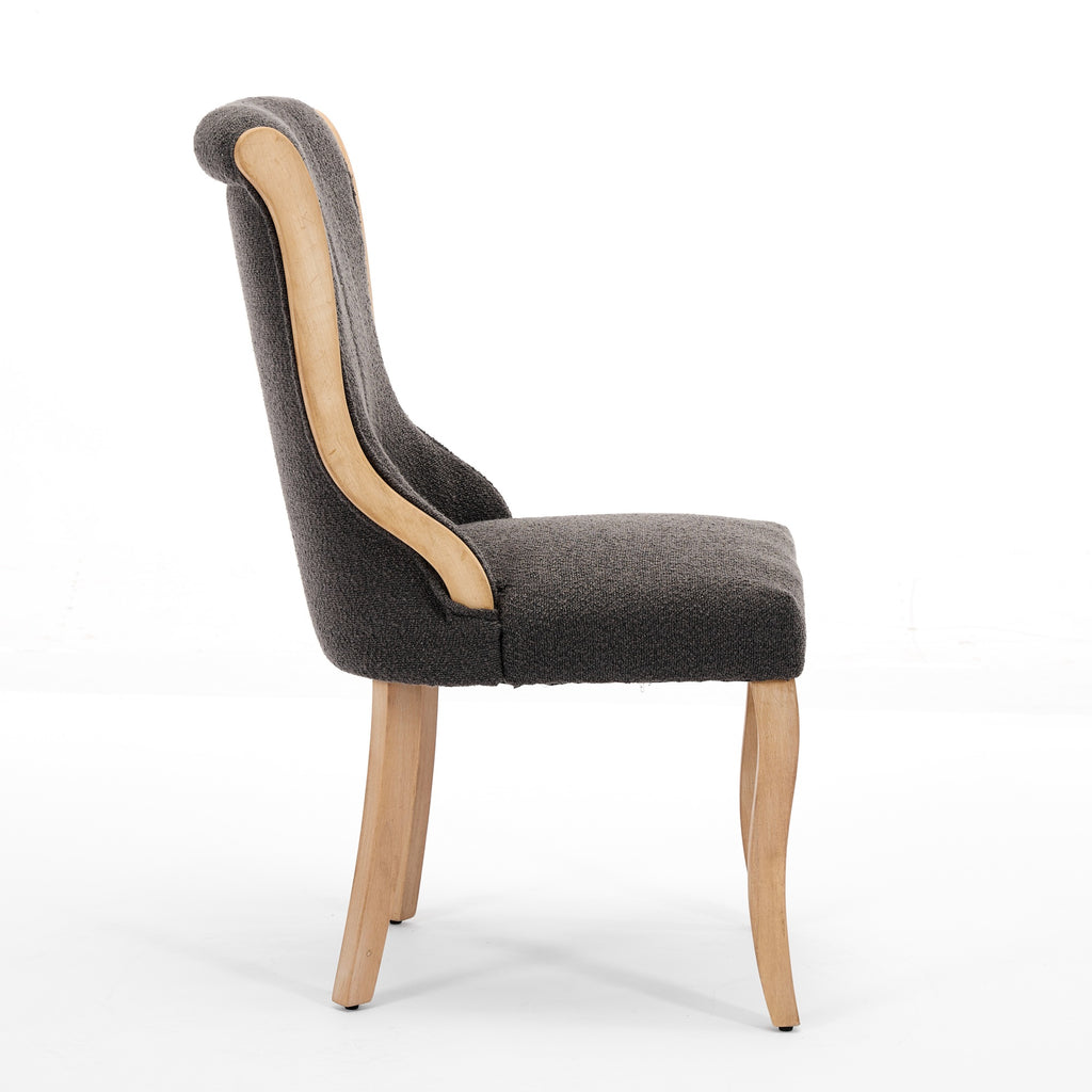 Chaises de salle à manger en velours neige, style milieu du siècle avec garniture en bois courbé, pieds sculptés, assise rembourrée pour salle à manger et lounge, sièges d'appoint en tissu moelleux et bois robuste, lot de 2, gris