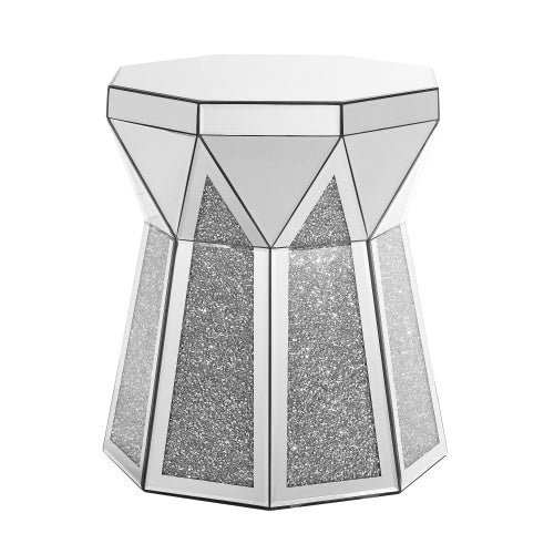 Table basse style tambour avec incrustation miroir cristal, table décorative polygonale argent, design moderne meubles luxueux contemporains, 20 pouces (environ 50 cm), table basse basse adaptée au salon