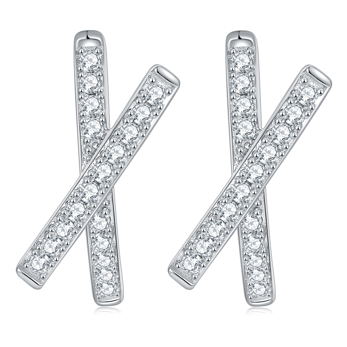 Boucles d'oreilles créoles croix moissanite argent S925 plaqué platine serties GRA