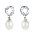 Boucles d'oreilles pendantes en argent sterling S925, perles d'eau douce naturelles, design géométrique pavé, perle goutte, plaqué platine, 1,4 g, coffret cadeau