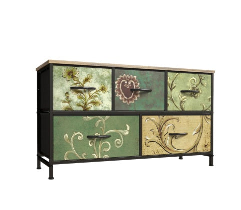 Table de chevet avec boîte en tissu amovible et plateau en bois sur cadre en acier robuste