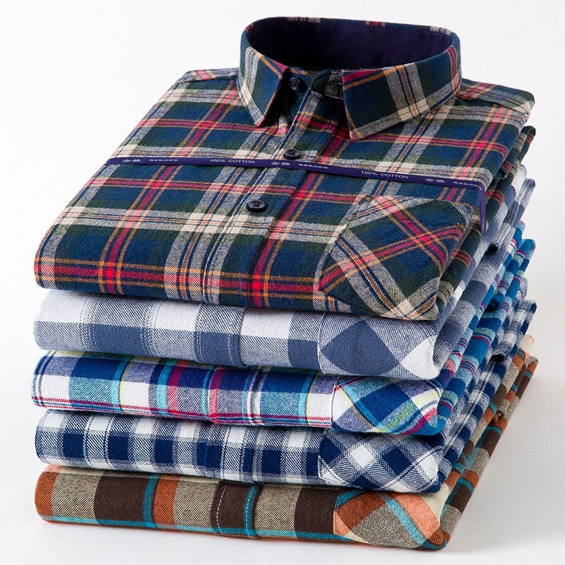 Nouvelle Chemise Homme Printemps en Flanelle Brossée à Carreaux, 100 % Coton