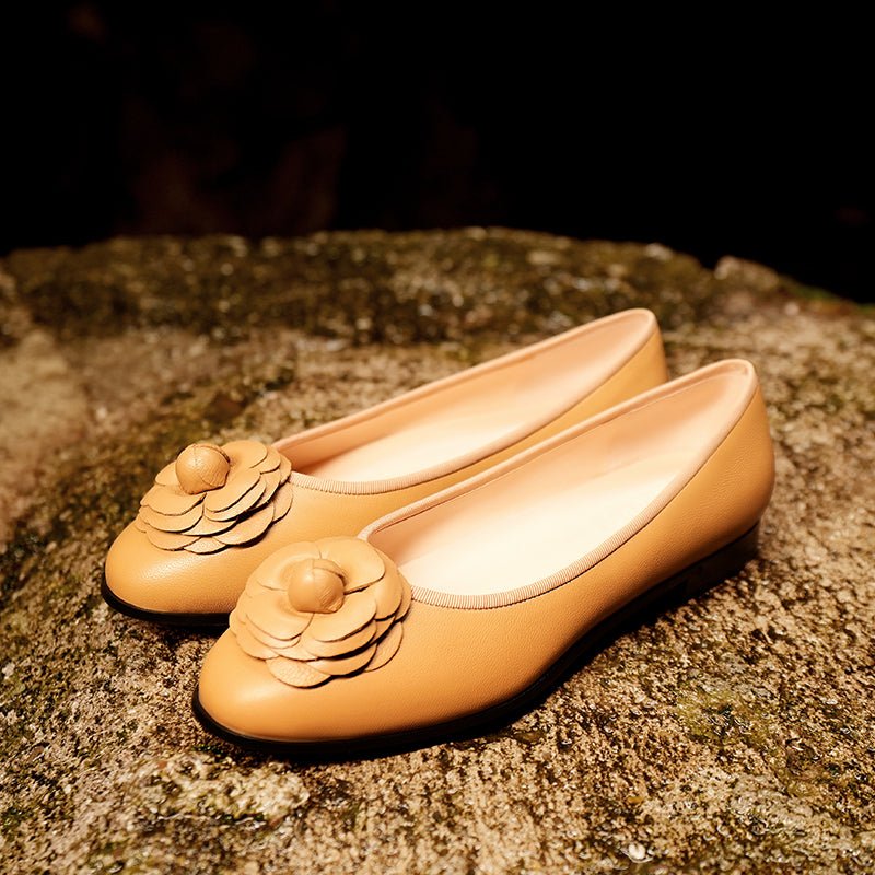 Flat Bottom Round Head Genuine Leather Pumps Female Comfortable Low Heel - IVOIRART.COM