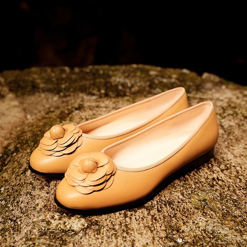 Flat Bottom Round Head Genuine Leather Pumps Female Comfortable Low Heel - IVOIRART.COM