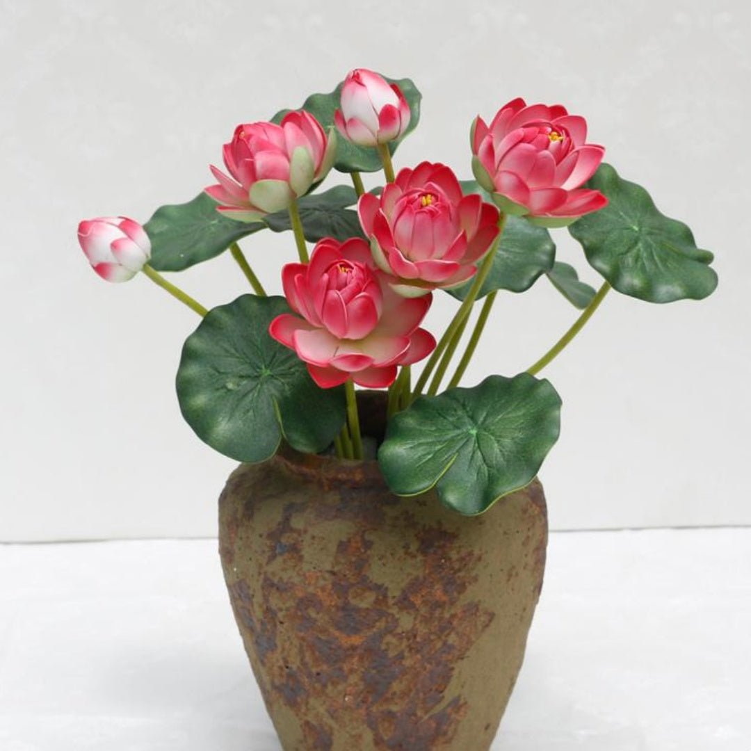 Fleur Ornementale Petite Nénuphar Lotus Simulation en Soie, Hauteur 31 cm - IVOIRART.COM