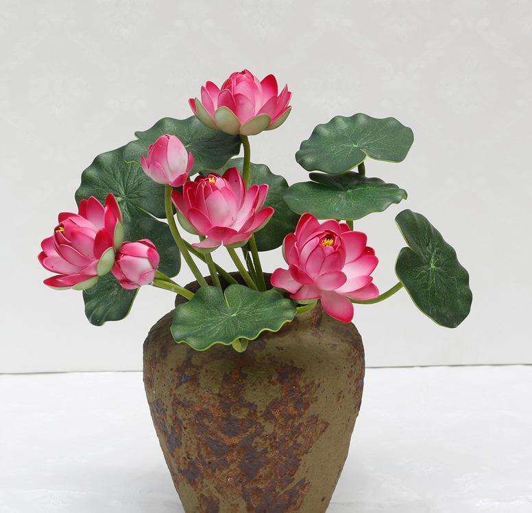 Fleur Ornementale Petite Nénuphar Lotus Simulation en Soie, Hauteur 31 cm - IVOIRART.COM
