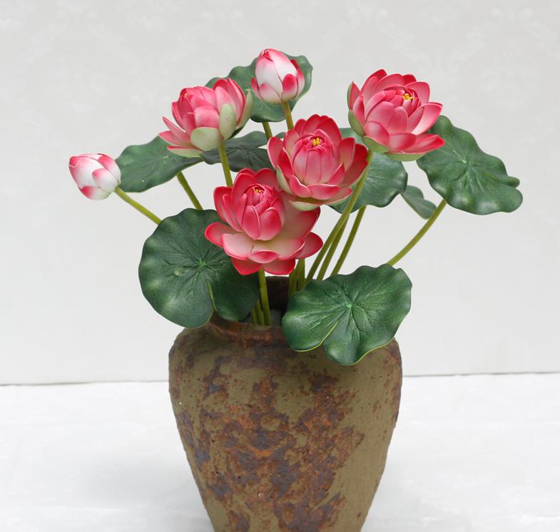 Fleur Ornementale Petite Nénuphar Lotus Simulation en Soie, Hauteur 31 cm - IVOIRART.COM