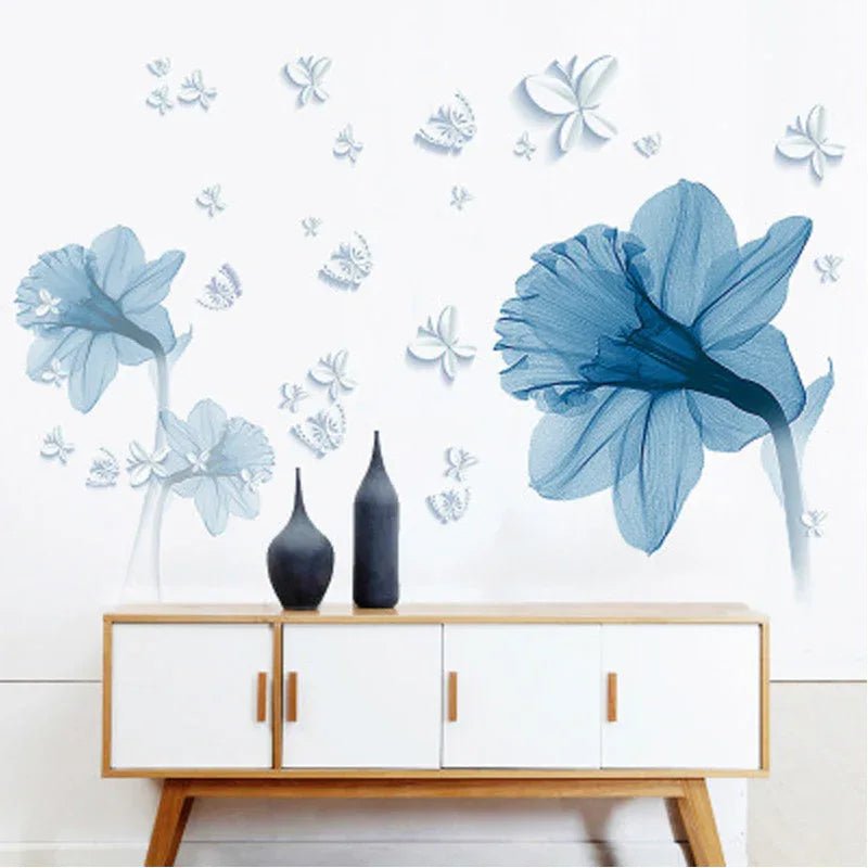 Fond de fleur bleu nordique pour créer des autocollants muraux décoratifs - IVOIRART.COM