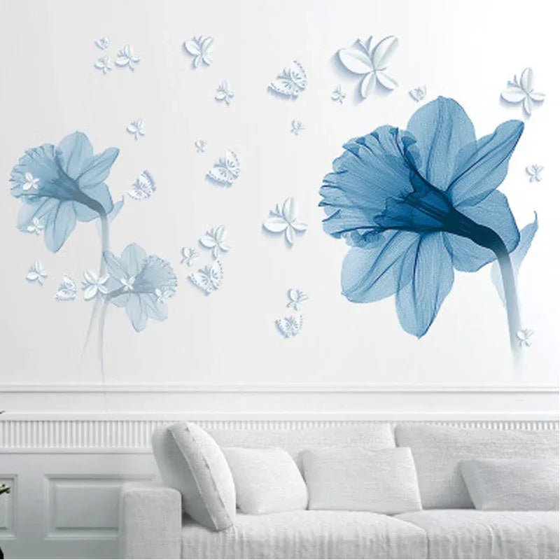 Fond de fleur bleu nordique pour créer des autocollants muraux décoratifs - IVOIRART.COM