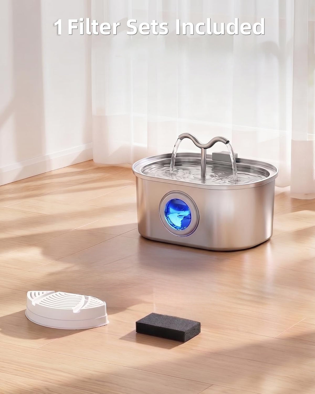 Fontaine à eau automatique en acier inoxydable 3,2L pour chats, double jet ultra - silencieuse - IVOIRART.COM