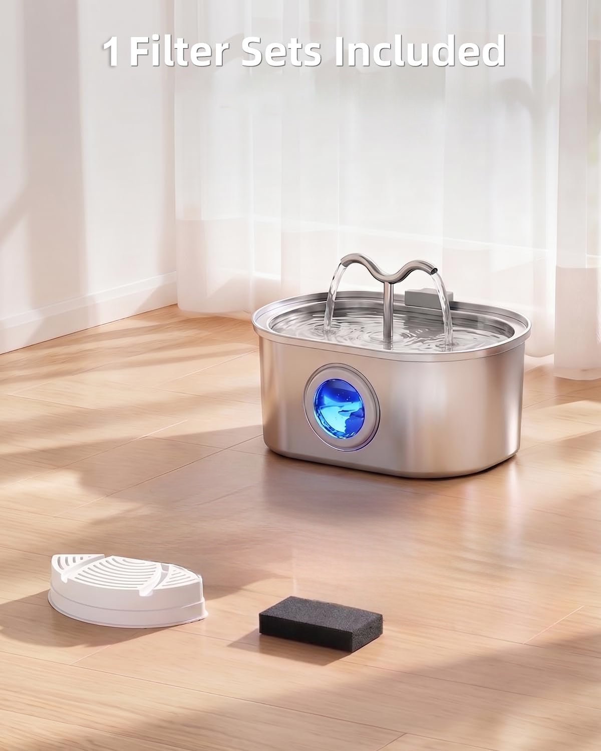 Fontaine à eau automatique en acier inoxydable 3,2L pour chats, double jet ultra - silencieuse - IVOIRART.COM
