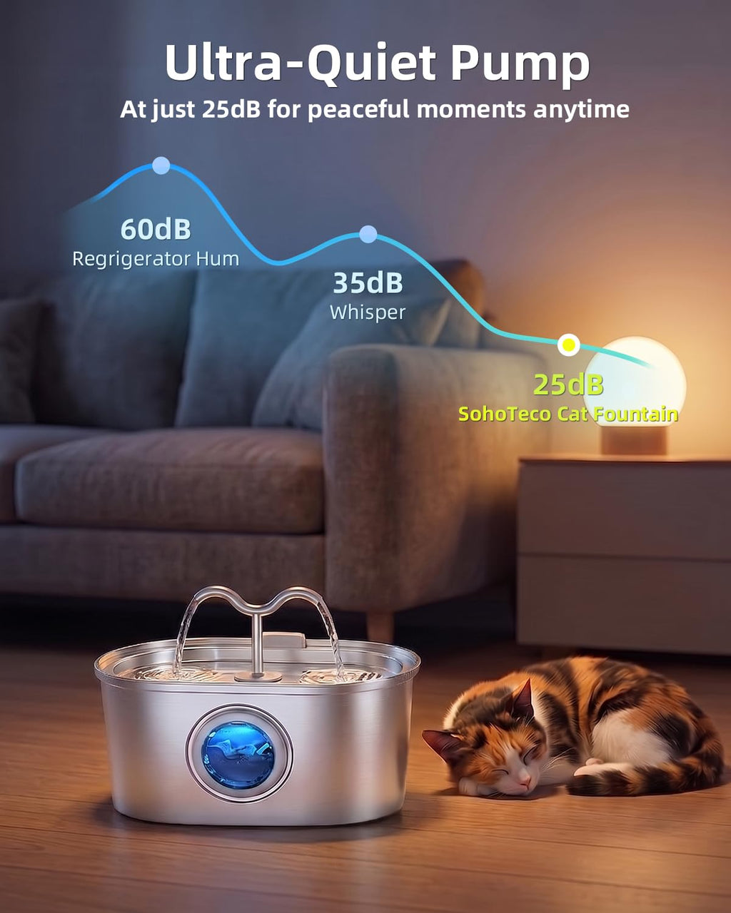 Fontaine à eau automatique en acier inoxydable 3,2L pour chats, double jet ultra - silencieuse - IVOIRART.COM
