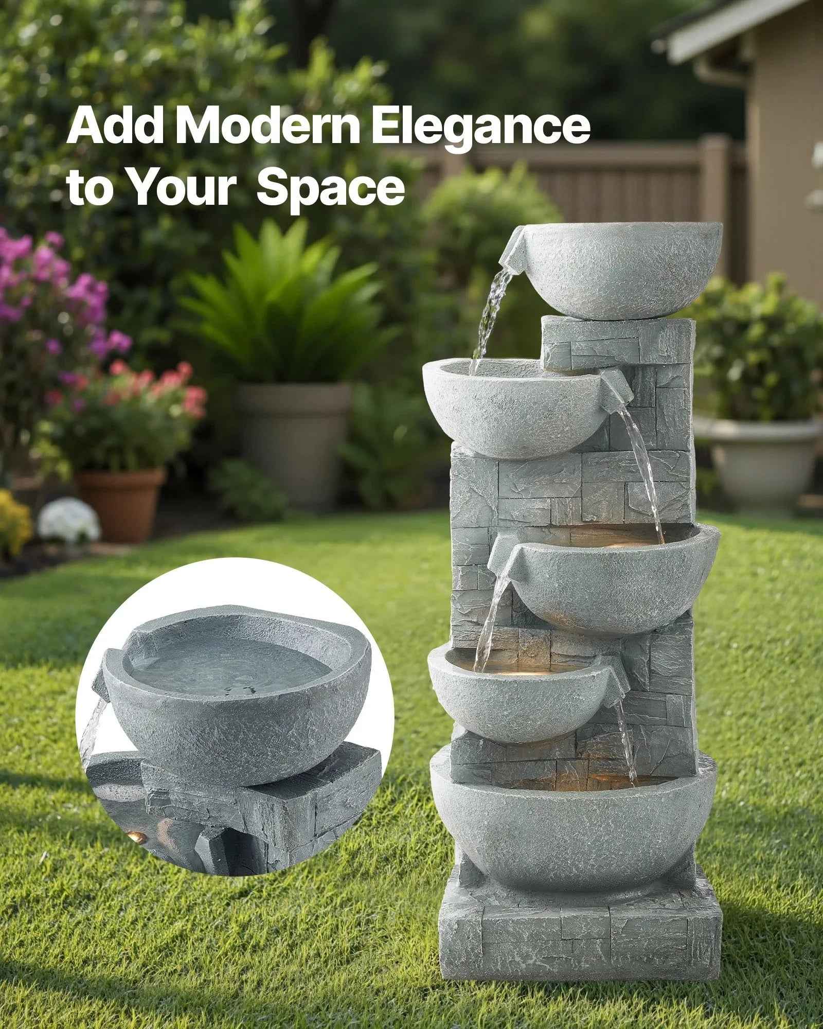 Fontaine extérieure à 5 étages en bol cascade de 31,5 pouces - IVOIRART.COM