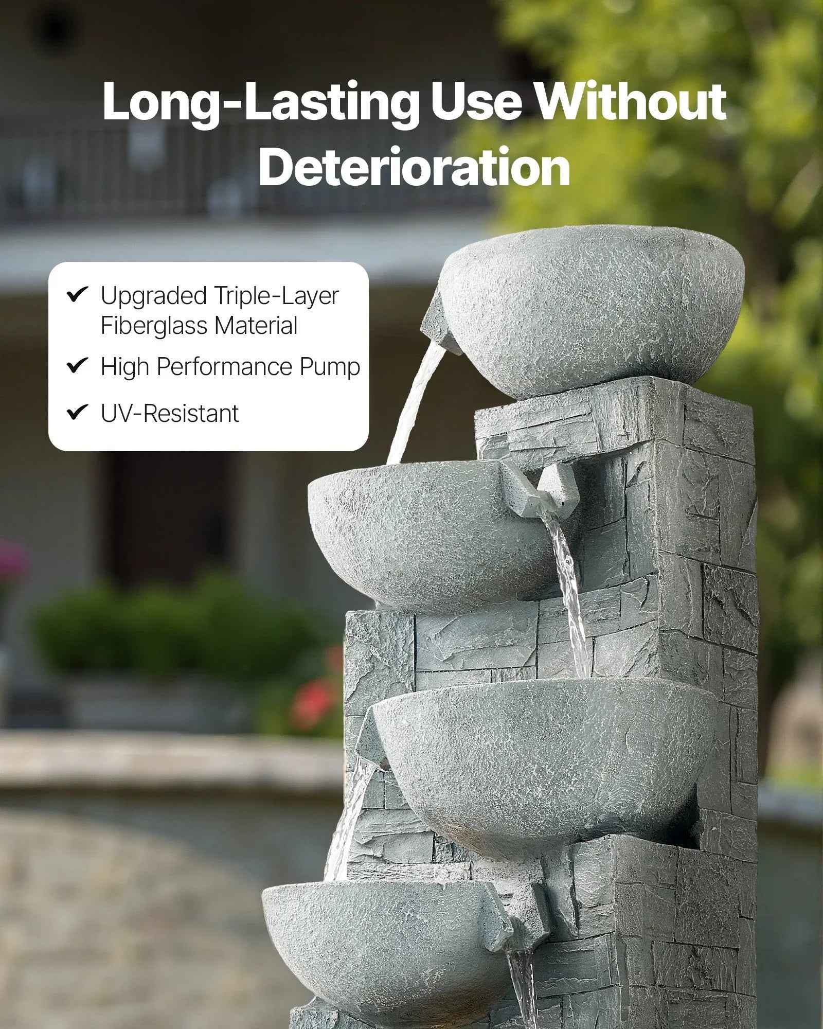 Fontaine extérieure à 5 étages en bol cascade de 31,5 pouces - IVOIRART.COM