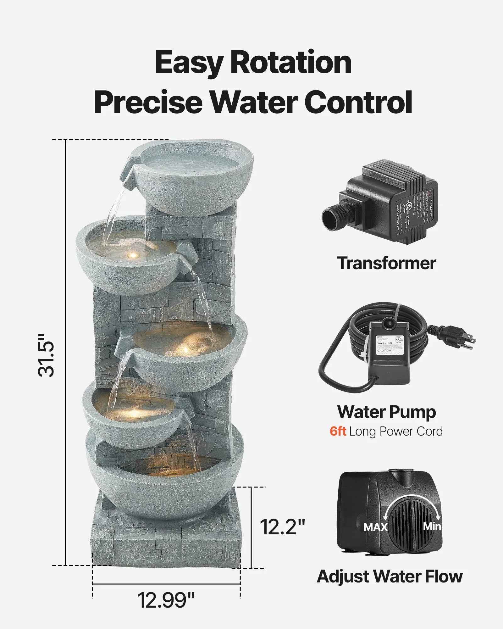 Fontaine extérieure à 5 étages en bol cascade de 31,5 pouces - IVOIRART.COM