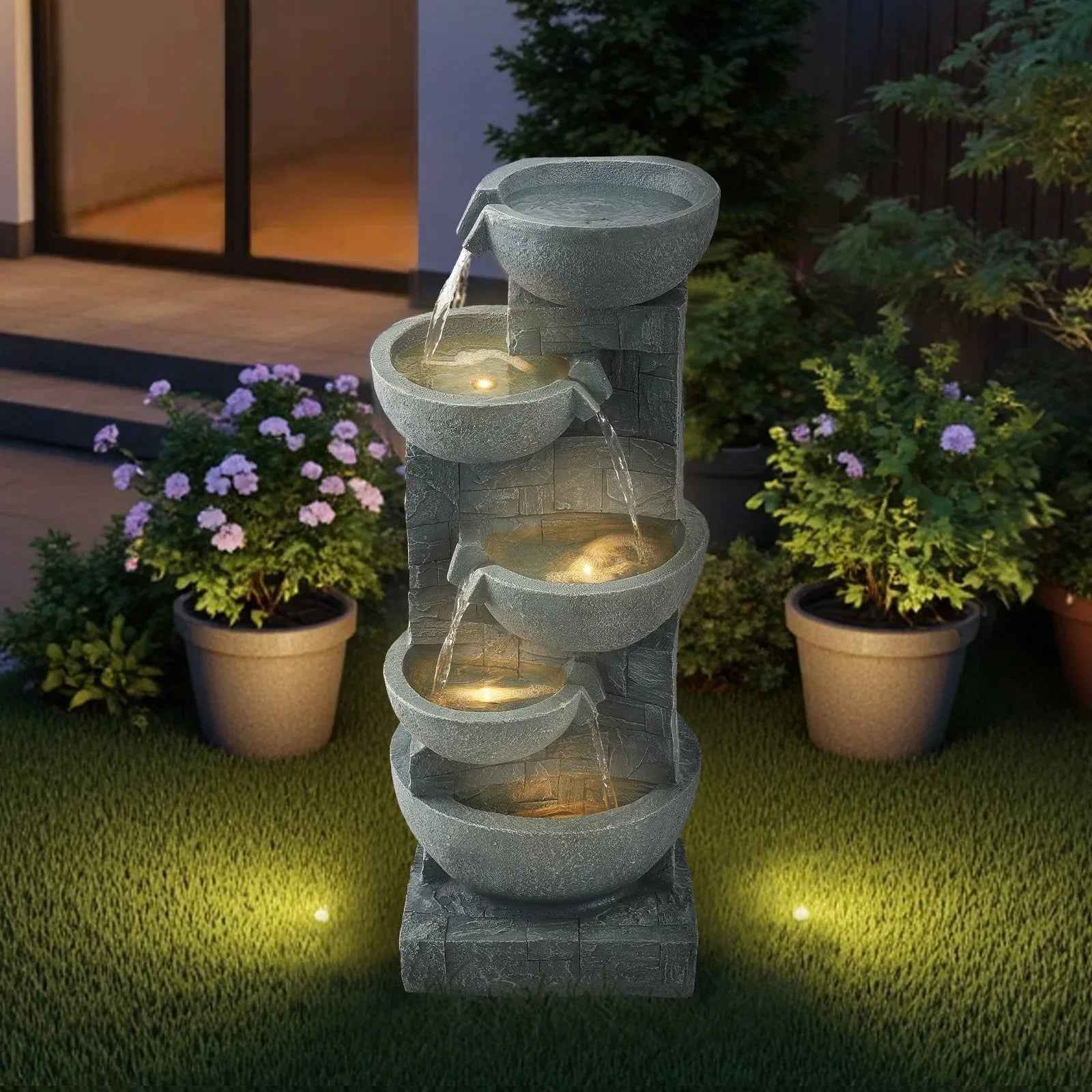 Fontaine extérieure à 5 étages en bol cascade de 31,5 pouces - IVOIRART.COM