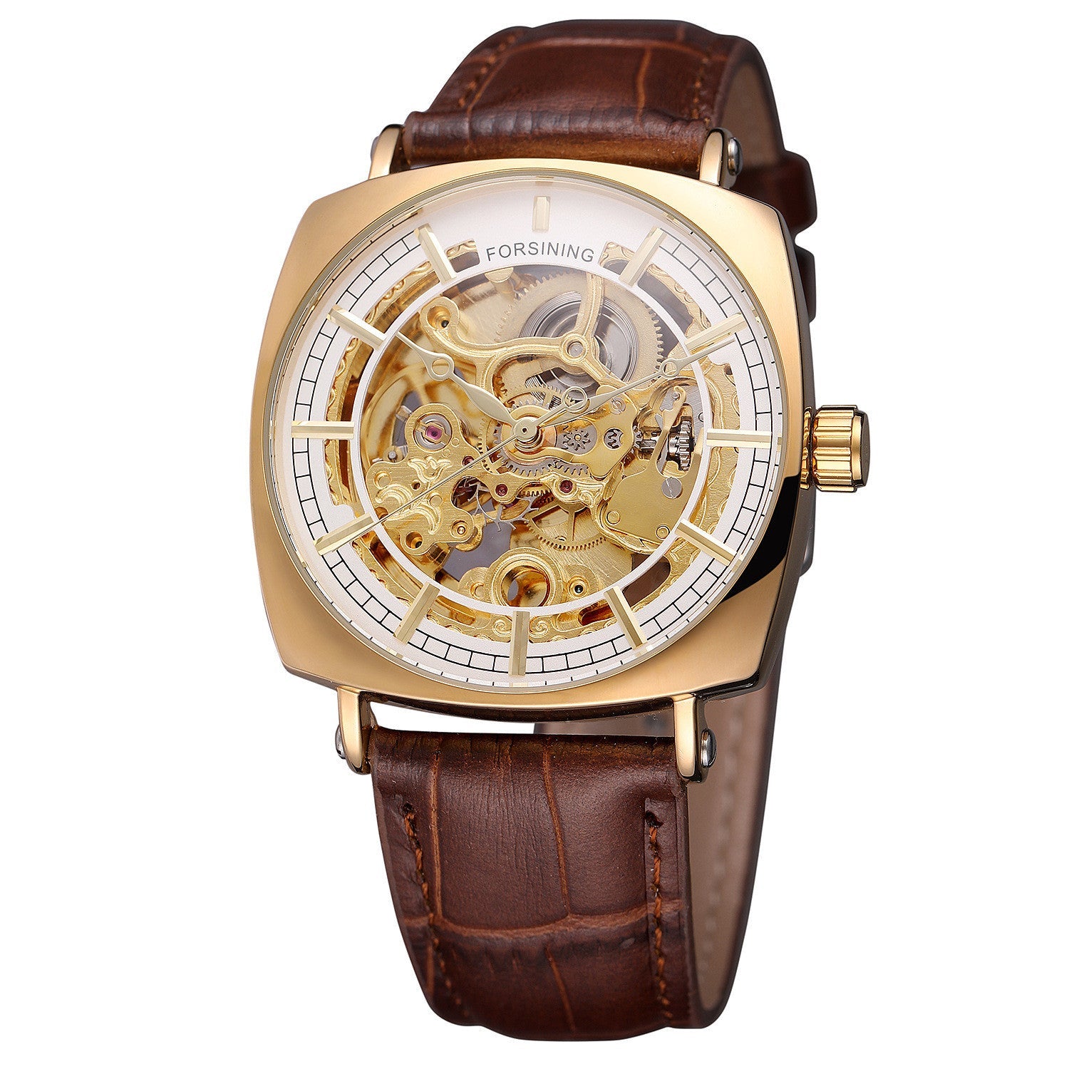 Forsining Montre Homme Automatique Mécanique Luxe Royal Mode Cuir Véritable Noir Or - IVOIRART.COM