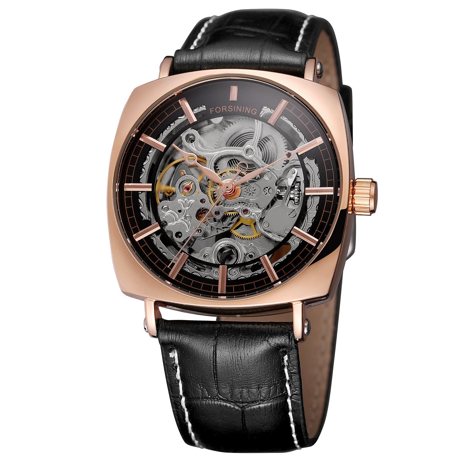 Forsining Montre Homme Automatique Mécanique Luxe Royal Mode Cuir Véritable Noir Or - IVOIRART.COM