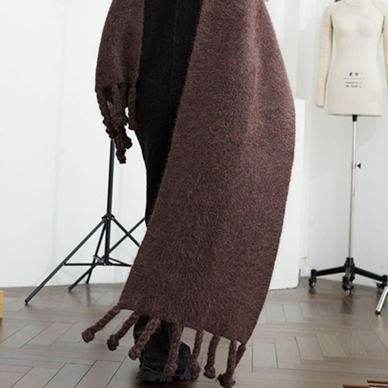 Foulard long en laine d'alpaga épaissie avec franges, style coréen, violet Monet - IVOIRART.COM