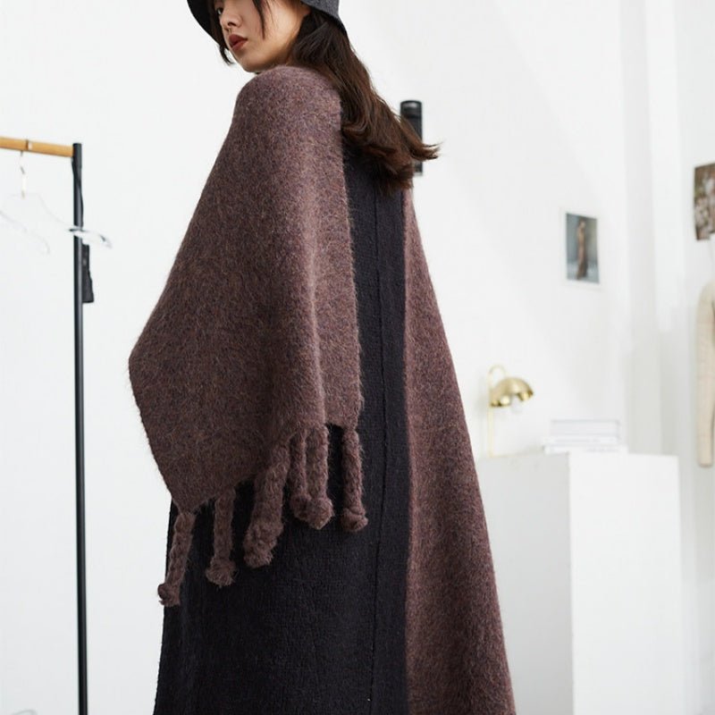 Foulard long en laine d'alpaga épaissie avec franges, style coréen, violet Monet - IVOIRART.COM