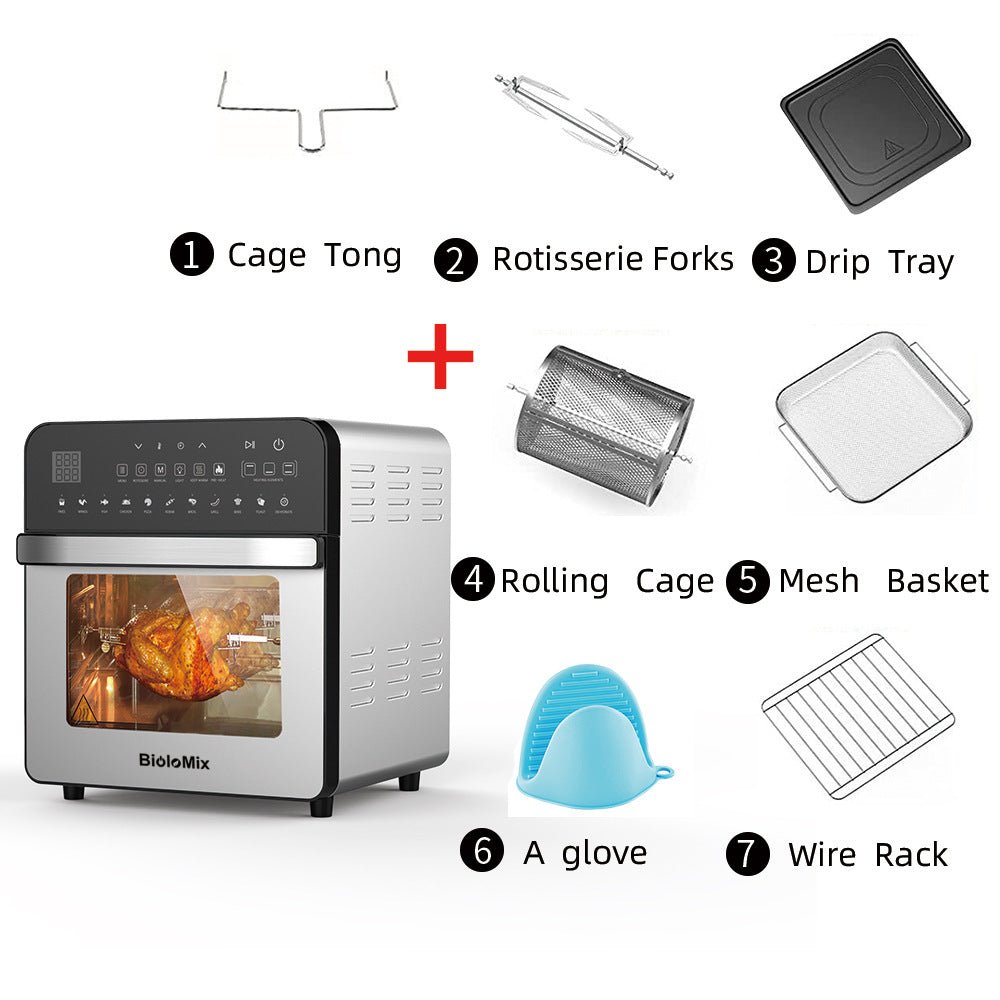 Four à Air Chaud Double Chauffage en Acier Inoxydable – Capacité 15L, 1700W, Argent - IVOIRART.COM
