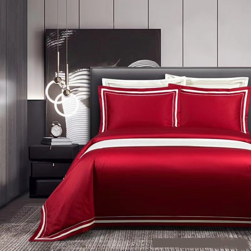 Four-piece Cotton Bedding Hotel Style Simple Solid Color Quilt Cover - IVOIRART.COM