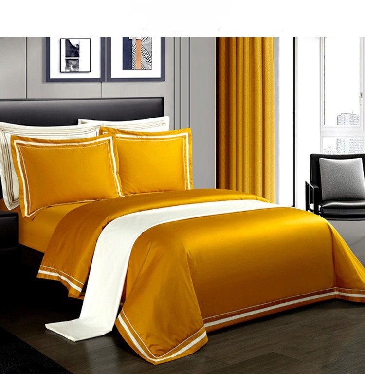Four-piece Cotton Bedding Hotel Style Simple Solid Color Quilt Cover - IVOIRART.COM